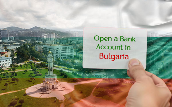 A hand holding a sign that reads open an IBAN bank account in Bulgaria