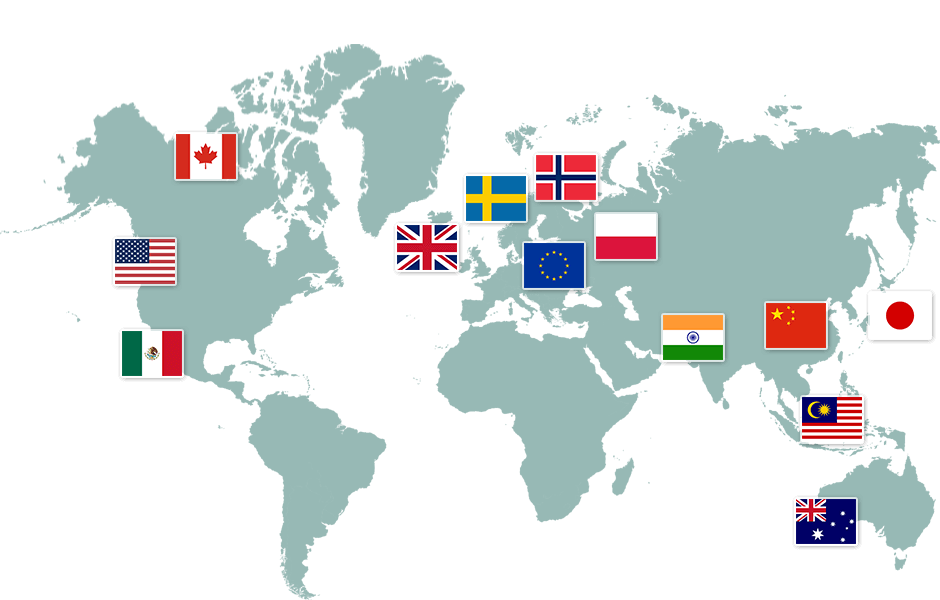 World map with country flags